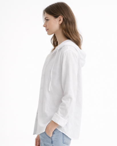 Chemise femme à capuche rayures fines coupe décontractée boutonnée