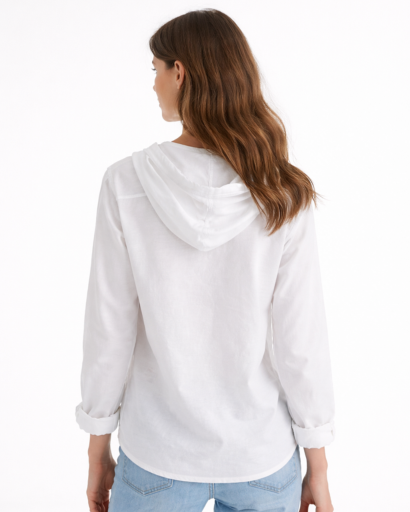 Chemise femme à capuche rayures fines coupe décontractée boutonnée