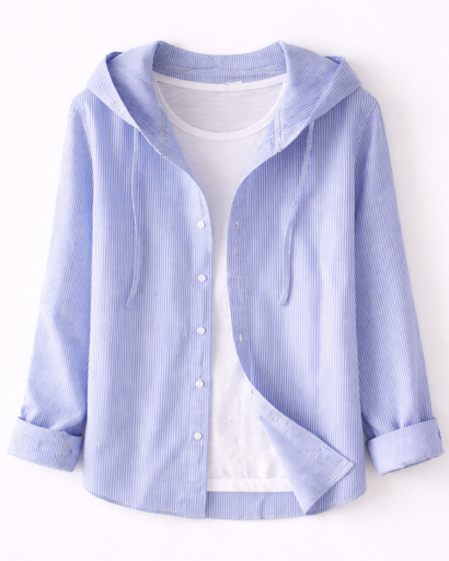 Chemise femme à capuche rayures fines coupe décontractée boutonnée