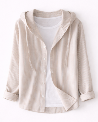Chemise femme à capuche rayures fines coupe décontractée boutonnée