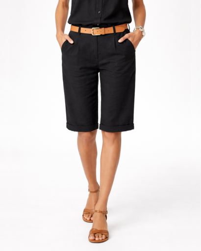 Short bermuda femme taille haute coupe droite avec ceinture