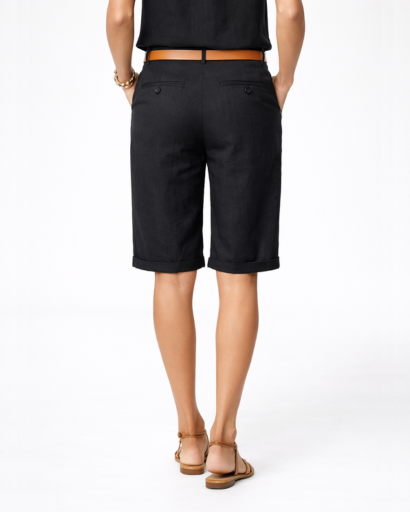 Short bermuda femme taille haute coupe droite avec ceinture