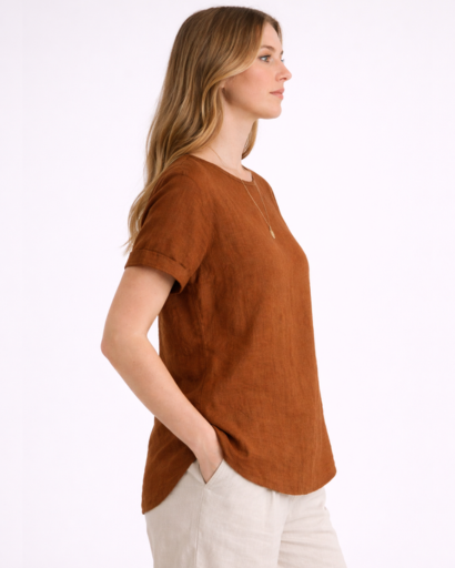 T-shirt femme coupe droite col rond manches courtes minimaliste