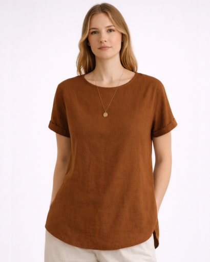 T-shirt femme coupe droite col rond manches courtes minimaliste