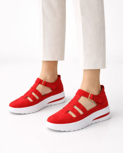 Sneakers donna platform con fascette traforate