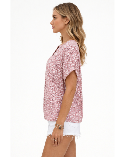 Blouse fluide imprimée manches courtes col fendu