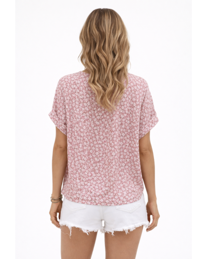Blouse fluide imprimée manches courtes col fendu