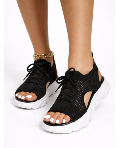 Sandali sneakers traforati stringati con suola spessa