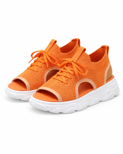 Sandali sneakers traforati stringati con suola spessa