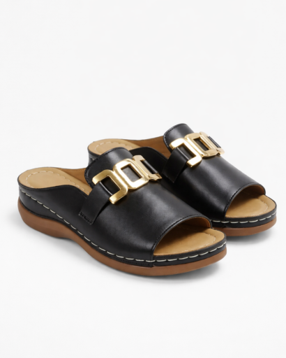 Mules da donna con cinturino largo e fibbia decorativa in metallo