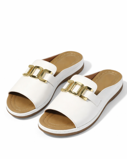 Mules da donna con cinturino largo e fibbia decorativa in metallo