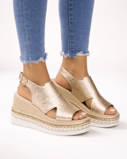 Sandali con zeppa da donna con plateau in corda e cinturino con fibbia