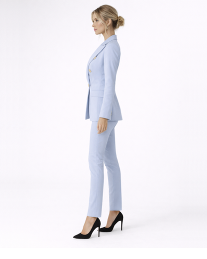 Tailleur Femme Blazer Croisé Pantalon Ajusté Élégant