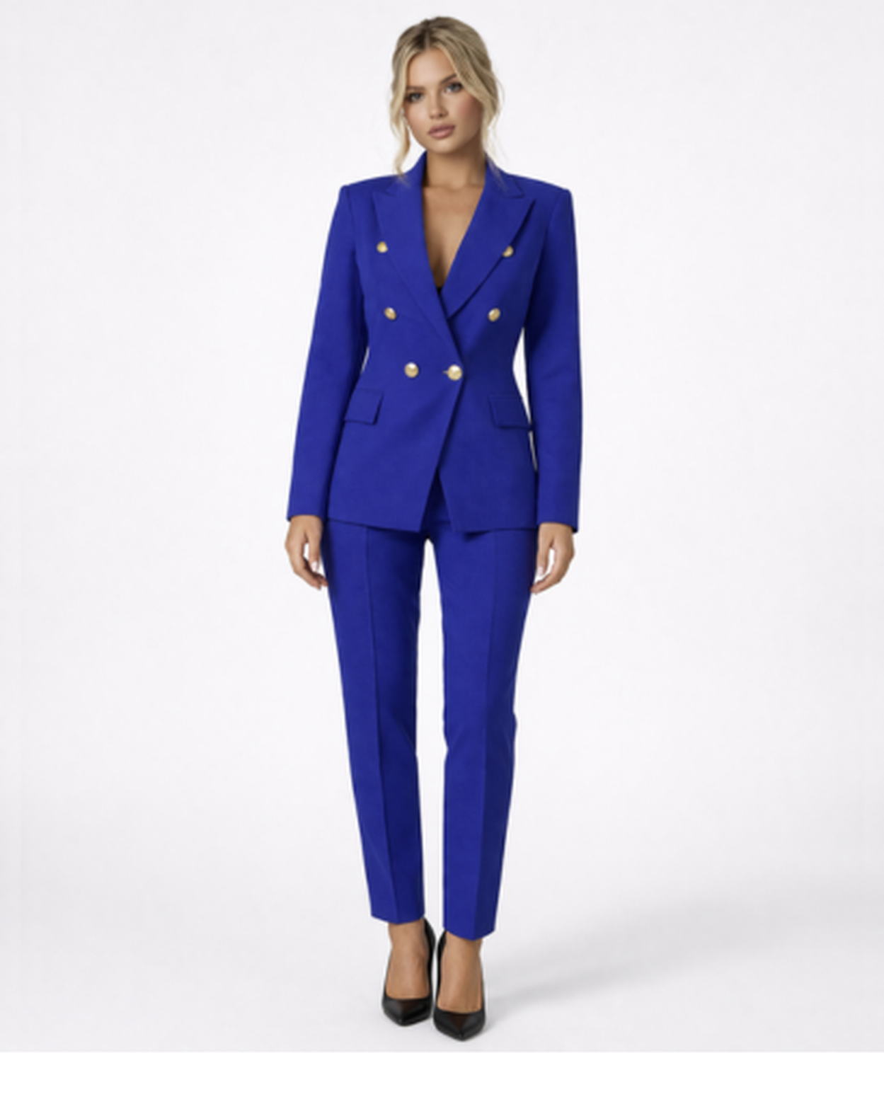 Tailleur Femme Blazer Croisé Pantalon Ajusté Élégant