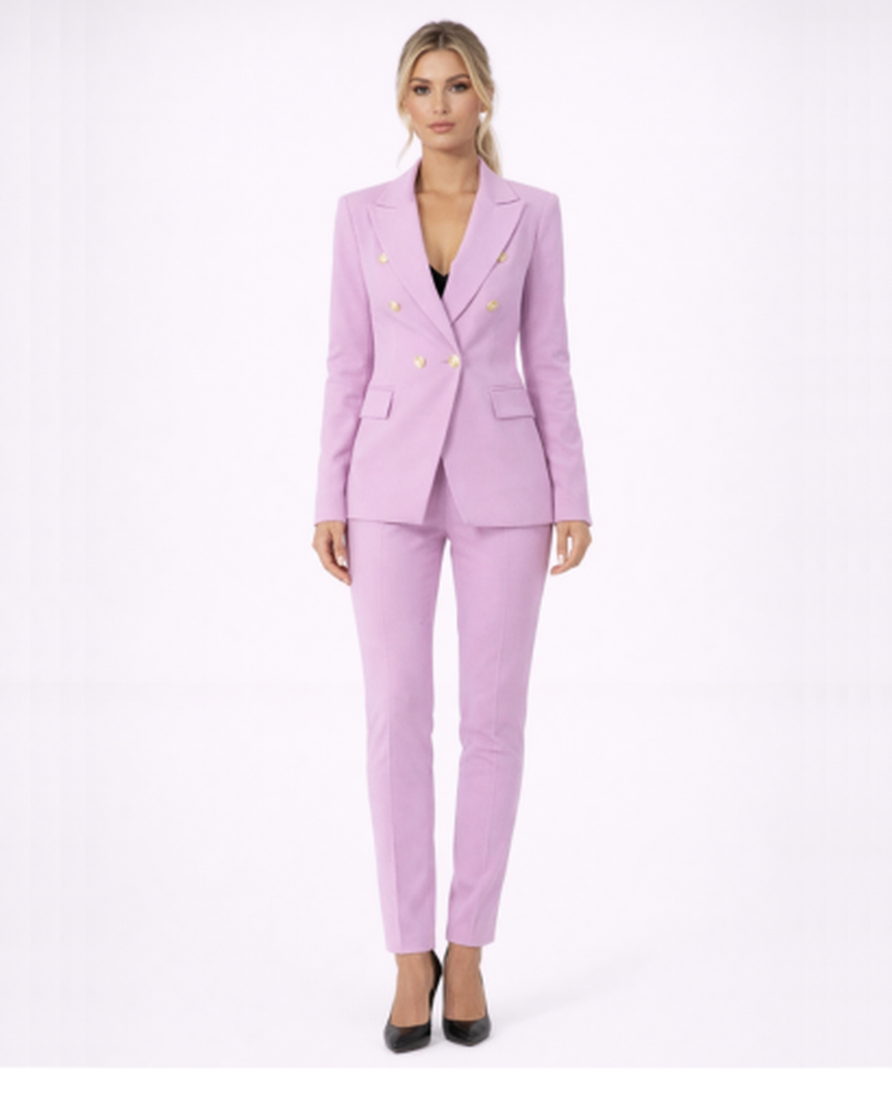 Tailleur Femme Blazer Croisé Pantalon Ajusté Élégant