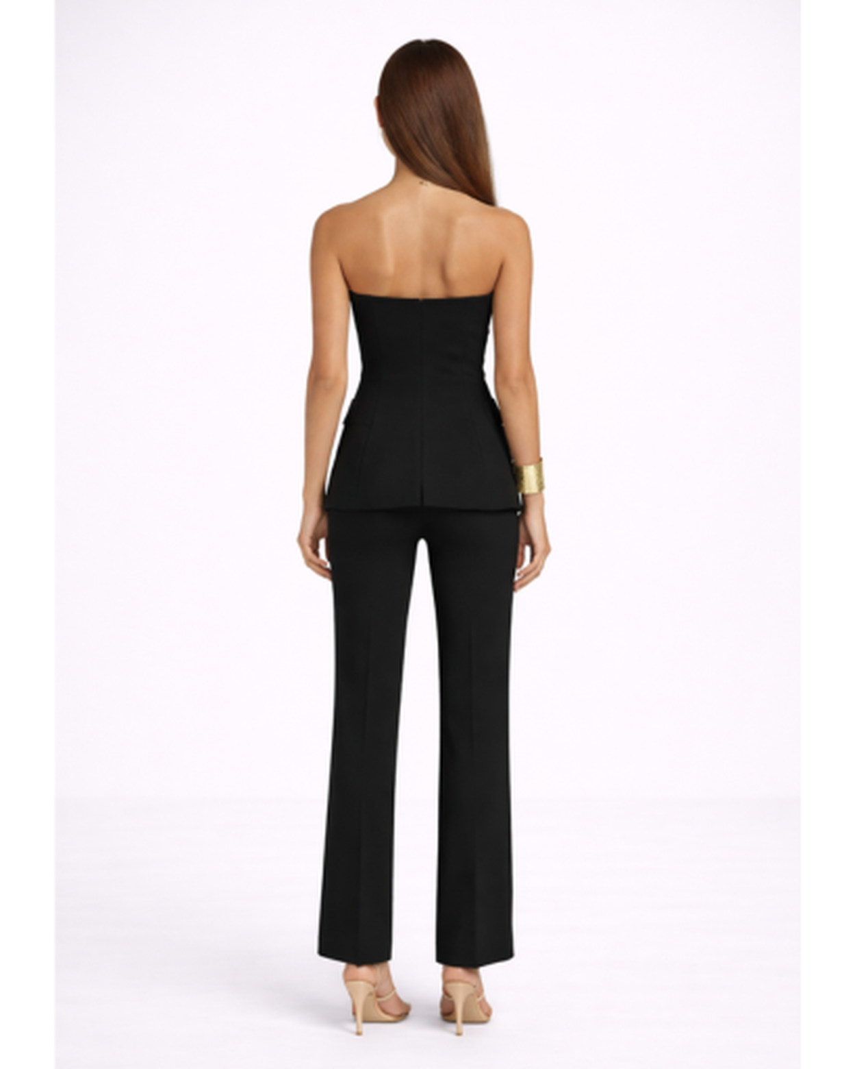 Ensemble Femme Bustier Boutonné Pantalon Évasé Élégant