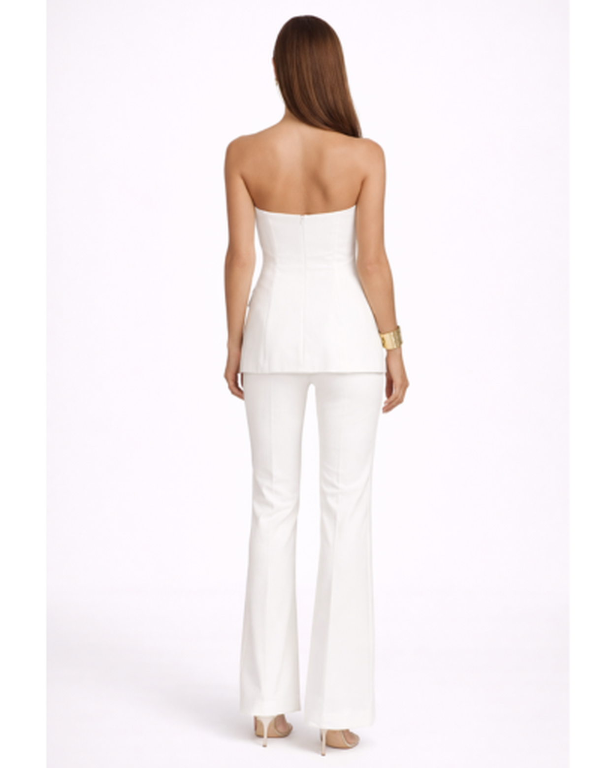 Ensemble Femme Bustier Boutonné Pantalon Évasé Élégant