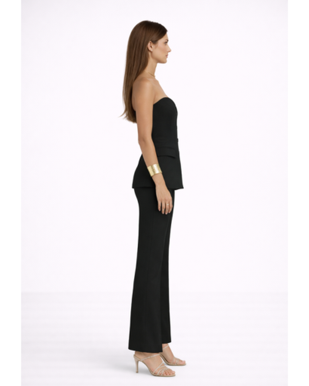 Ensemble Femme Bustier Boutonné Pantalon Évasé Élégant