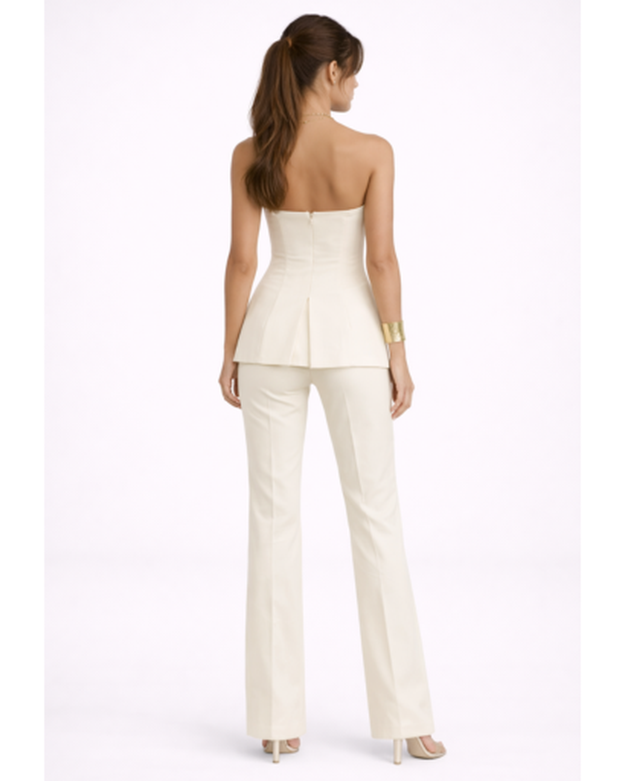 Ensemble Femme Bustier Boutonné Pantalon Évasé Élégant