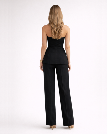 Ensemble pantalon tailleur bustier coupe ajustée avec boutons et jambes larges