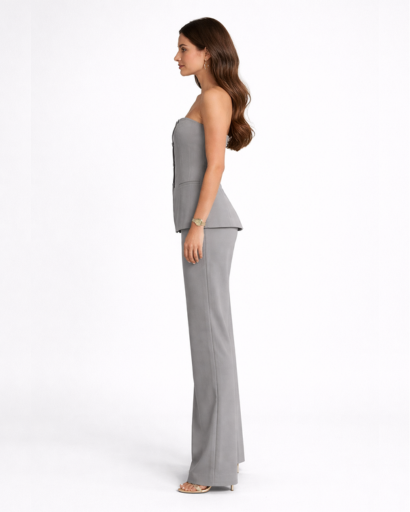 Ensemble pantalon tailleur bustier coupe ajustée avec boutons et jambes larges