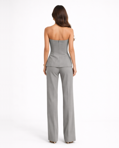 Ensemble pantalon tailleur bustier coupe ajustée avec boutons et jambes larges