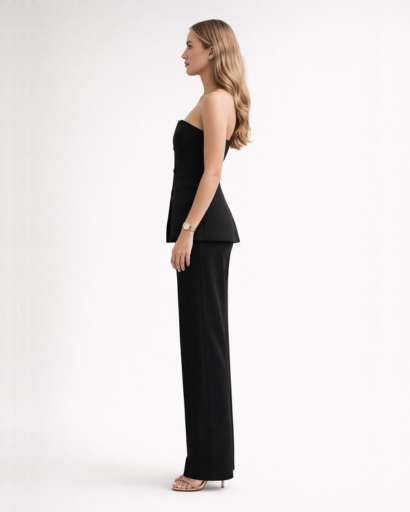 Ensemble pantalon tailleur bustier coupe ajustée avec boutons et jambes larges