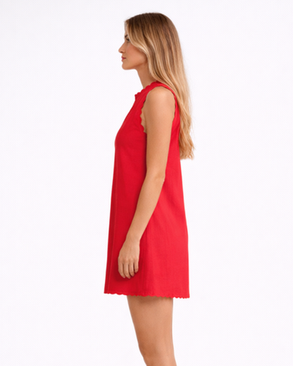Robe courte évasée sans manches avec finitions festonnées