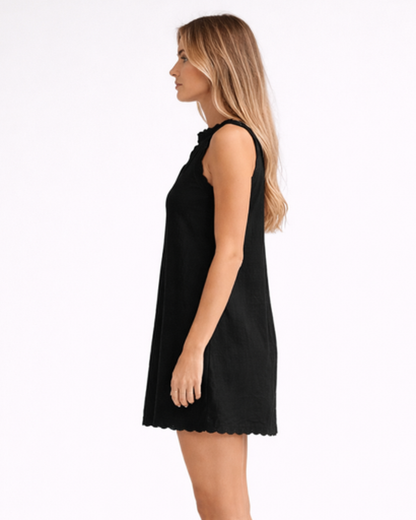 Robe courte évasée sans manches avec finitions festonnées