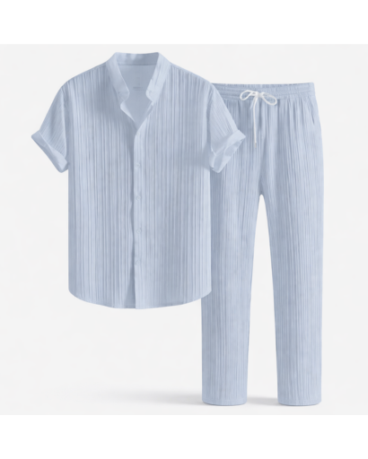 Ensemble chemise homme texturée manches courtes et pantalon droit à cordon