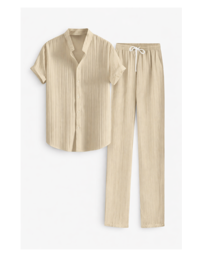 Ensemble chemise homme texturée manches courtes et pantalon droit à cordon