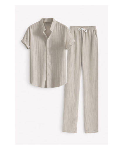 Ensemble chemise homme texturée manches courtes et pantalon droit à cordon