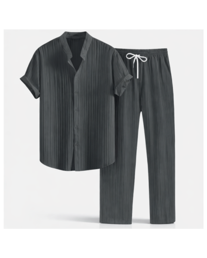 Ensemble chemise homme texturée manches courtes et pantalon droit à cordon