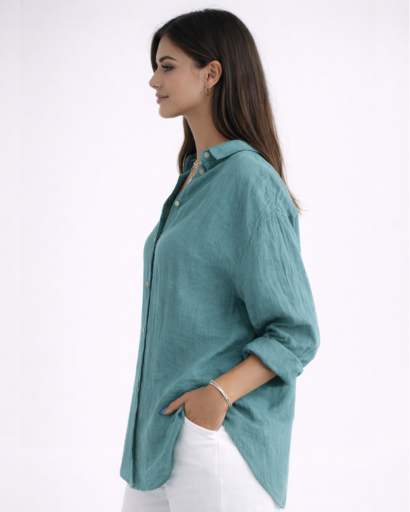Chemise femme fluide à manches longues avec col classique et boutons