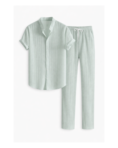 Ensemble chemise homme texturée manches courtes et pantalon droit à cordon
