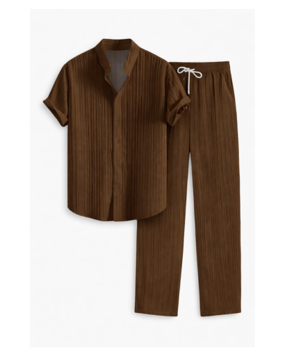 Ensemble chemise homme texturée manches courtes et pantalon droit à cordon