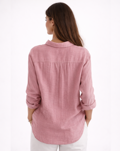 Chemise femme fluide à manches longues avec col classique et boutons