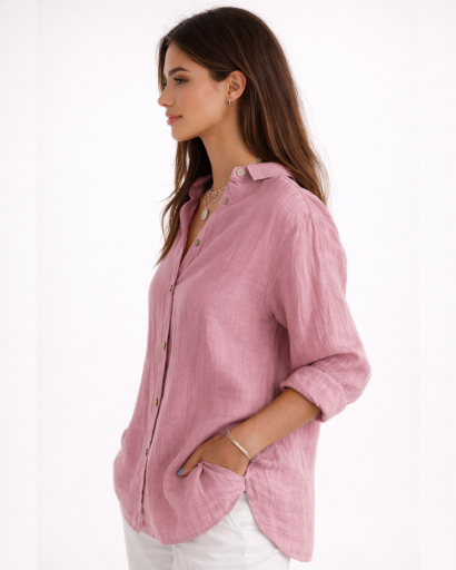 Chemise femme fluide à manches longues avec col classique et boutons