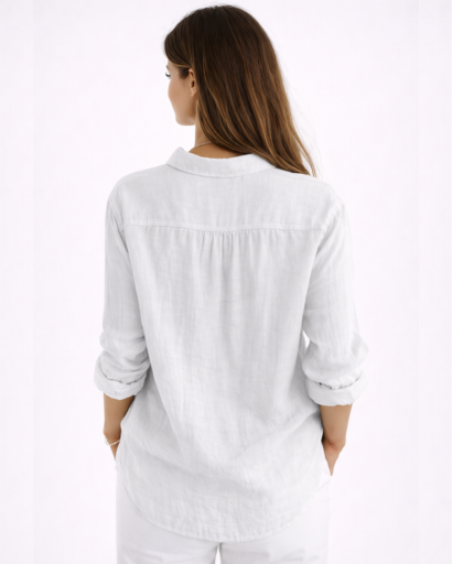 Chemise femme fluide à manches longues avec col classique et boutons