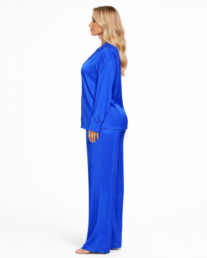 Completo donna camicia e pantaloni fluidi a gamba larga confortevole