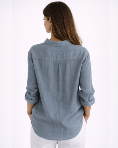 Chemise femme fluide à manches longues avec col classique et boutons