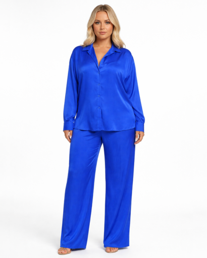 Completo donna camicia e pantaloni fluidi a gamba larga confortevole