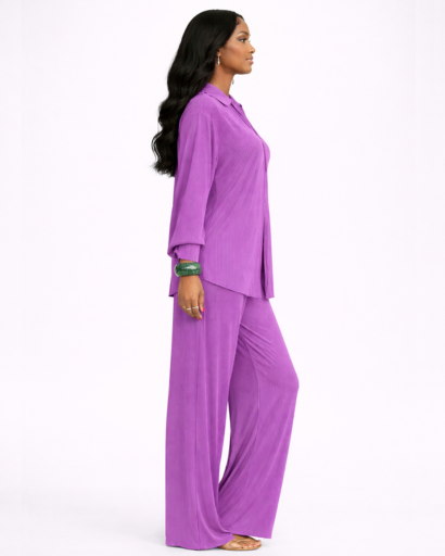 Completo donna camicia e pantaloni fluidi a gamba larga confortevole