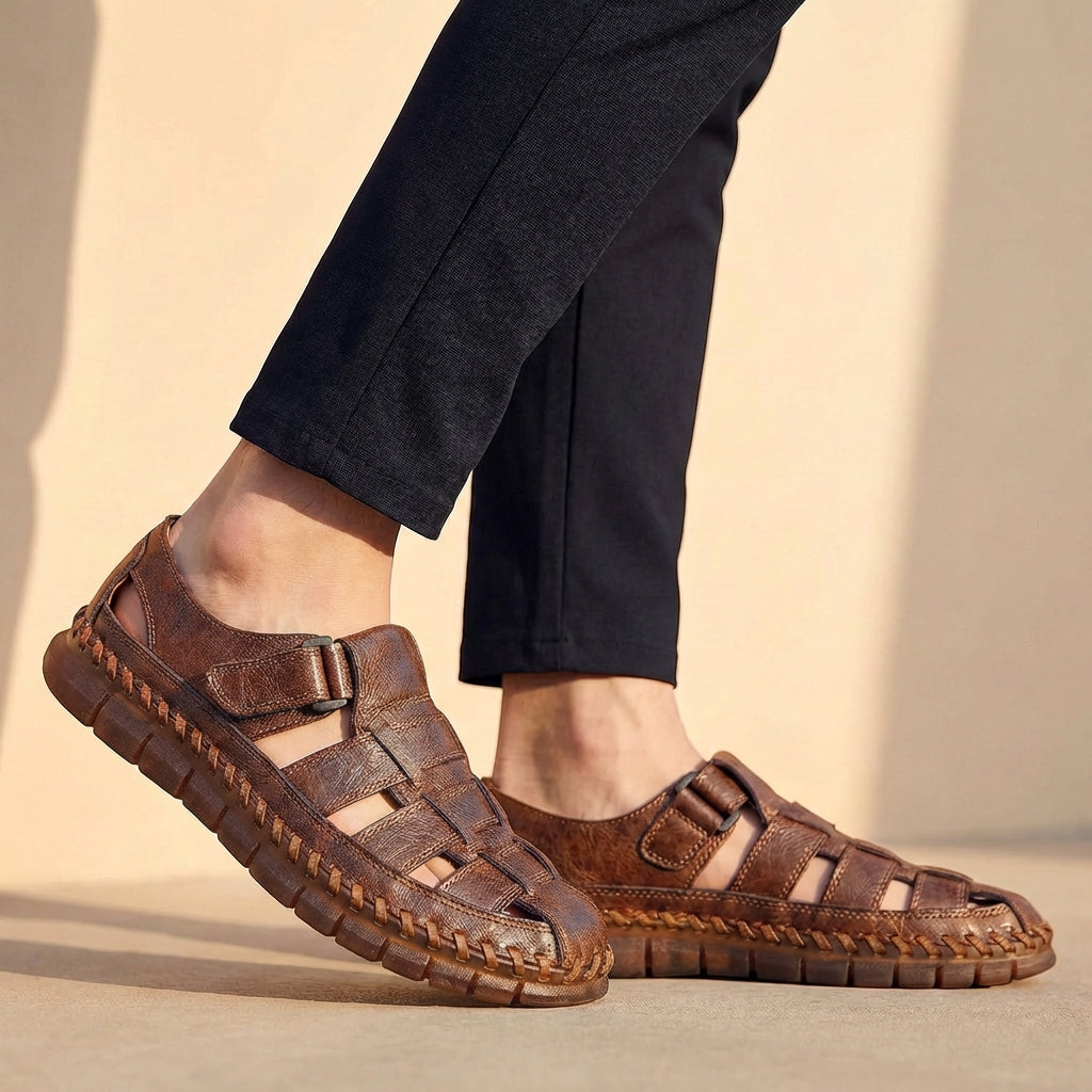 Sandales respirantes cuir homme - Noir