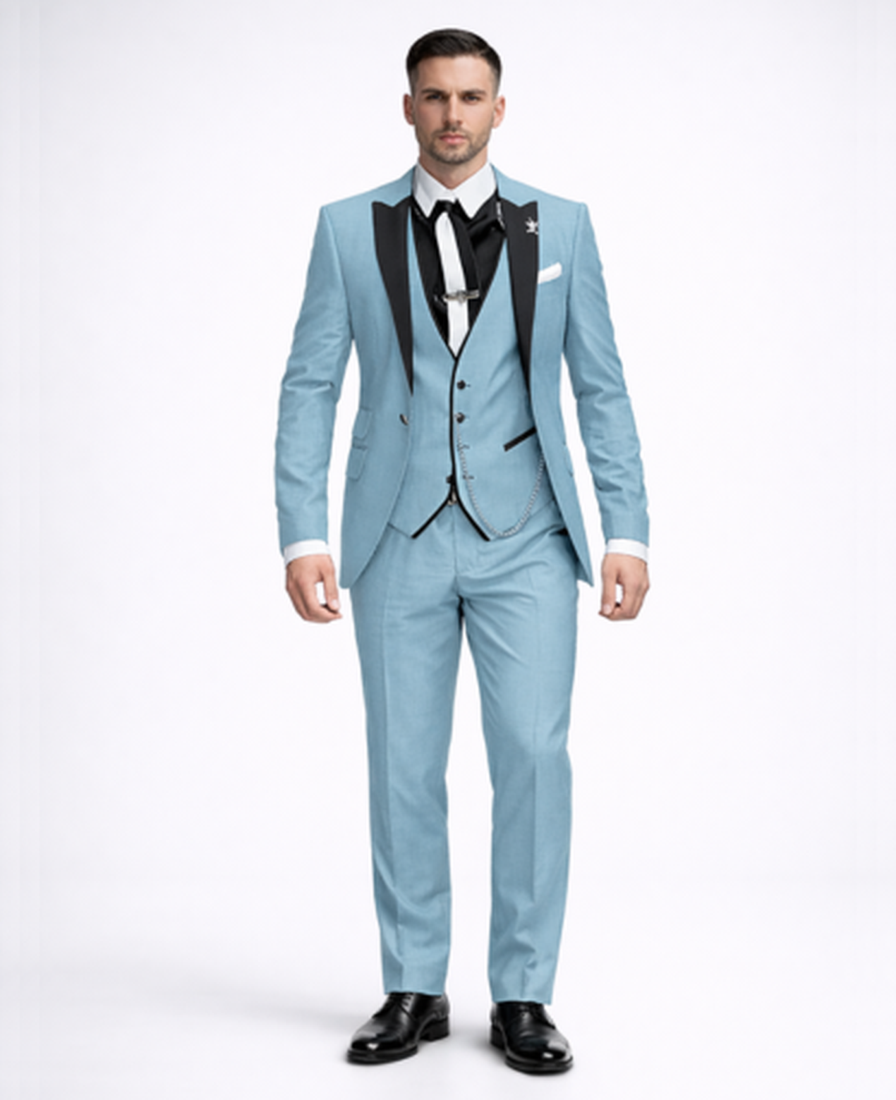 Abito 3 pezzi slim fit con gilet e risvolti a contrasto