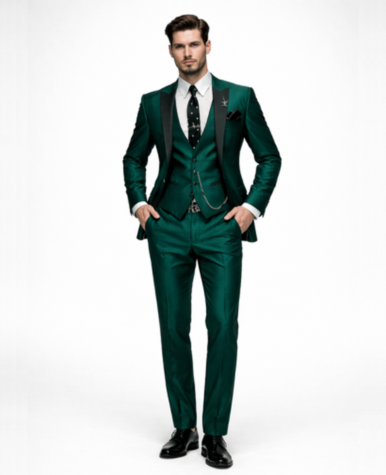 Abito 3 pezzi slim fit con gilet e risvolti a contrasto