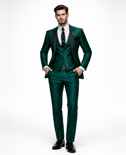Abito 3 pezzi slim fit con gilet e risvolti a contrasto