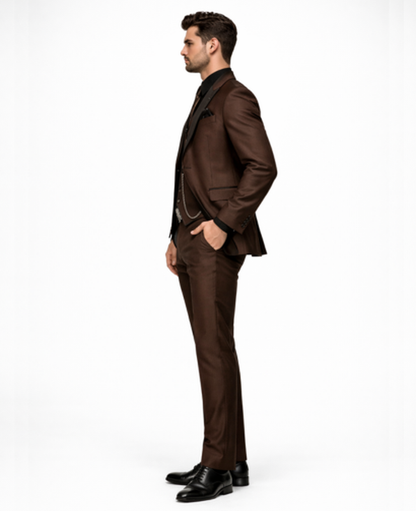 Abito 3 pezzi slim fit con gilet e risvolti a contrasto