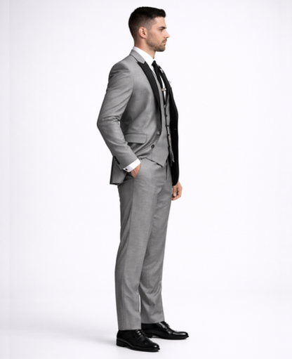 Abito 3 pezzi slim fit con gilet e risvolti a contrasto