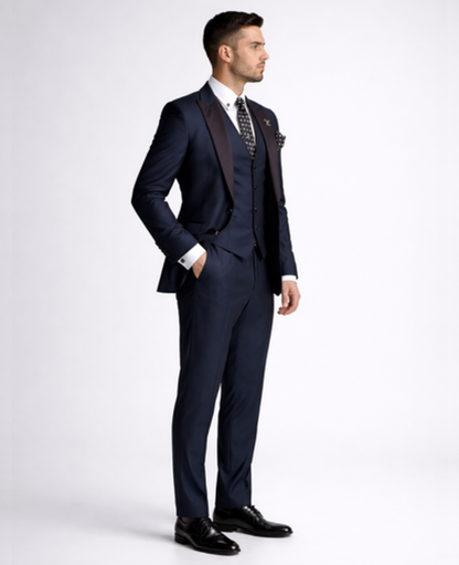 Abito 3 pezzi slim fit con gilet e risvolti a contrasto